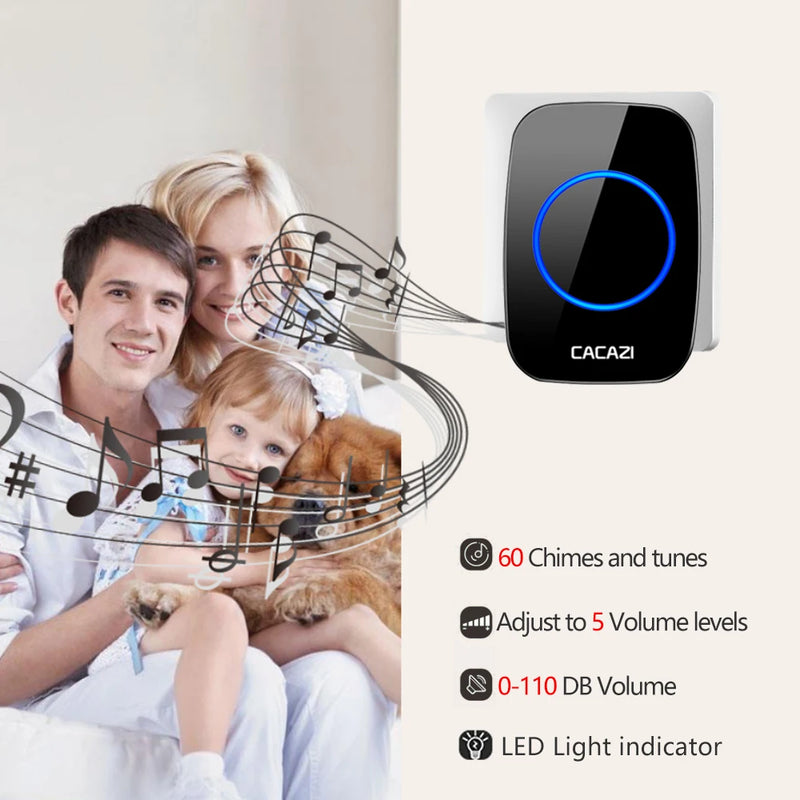 CACAZI Wireless Home Welcome Doorbell Waterproof 300M Remote US EU UK Plug Cordless Door Ring Bell Chime 1 2 Button 1 2 Receiver