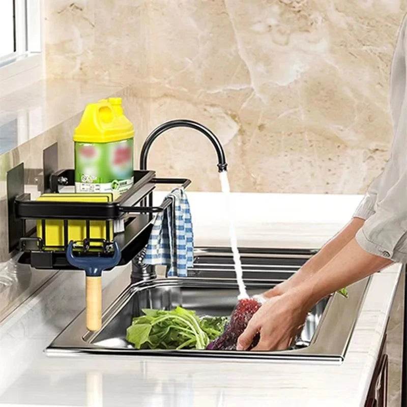 Rag Rack Kitchen Sink Storage Rack Punch-free Wall-mounted Household Spice Rack Sponge Drain Basket Storage Basket