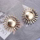 2024 New ZA Fashion Golden Big Sun Shape Metal Earrings Women Indian Vintage Retro Punk Statement Earrings Jewelry