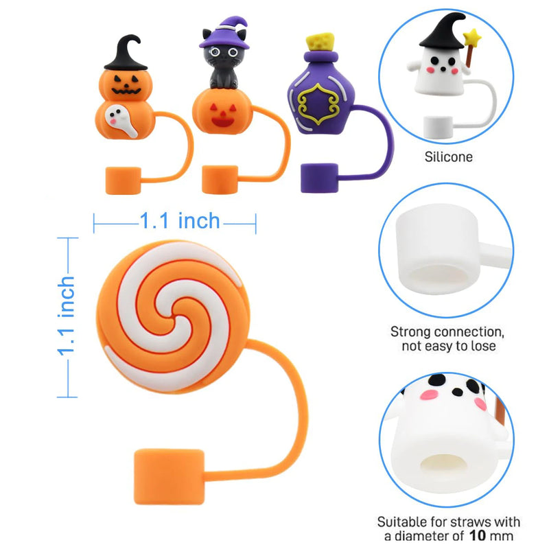 5 PCS Halloween Straw Cover Cap for Stanley Cup,Cute Ghost Halloween Straw Topper,Portable Drinking Straws Topper Covers