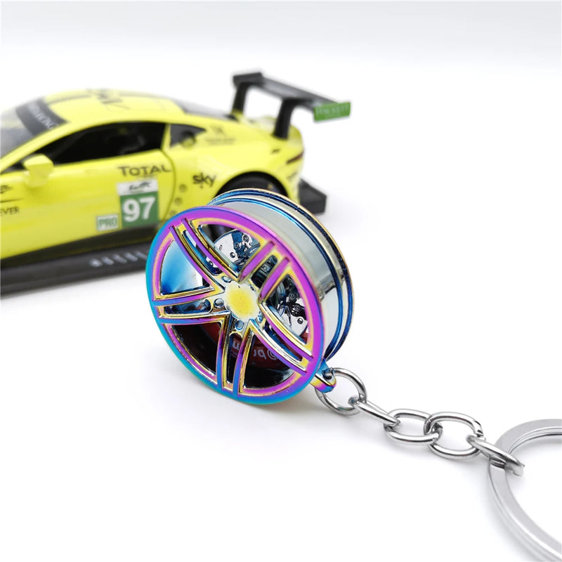 Car Parts Keychain NEO Chrome Metal Keyring Wheel Hub Nitrogen Gas Bottle Shock Absorber Key Chain Whistle Turbine Auto Interior