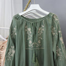 Ethnic Style O-Neck Lace-up Blouse Women Embroidery Y2k Tops Female Casual Blouses Lantern Sleeve Blusas De Mujer Dropshipping