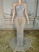 Charming Bright Crystal Dress Sexy Luxury Beaded Rhinestone Tulle Evening Dress Prom Party Dress Noble Wedding Wedding Dress