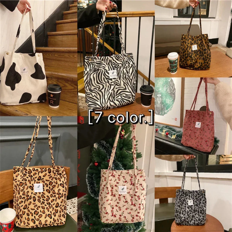 Bags for Women 2023 Corduroy Snap Button Shoulder Bag Large Capacity Reusable Shopping Bag Literary Buckle Tote Female Handbags