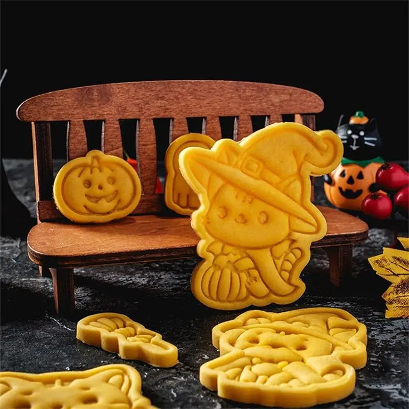 Halloween Cookie Mold Cartoon Wizard Kitten Cookies Flip Witch Candy Cutting Molds Stamp Pressing Pastry Decor Baking Tools