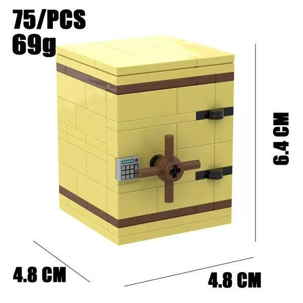 MOC Building Blocks Figures Accessories Cash Dollar Coin Bag Model Gold Silver Bar Colored Diamond Treasure Box Series Coffer