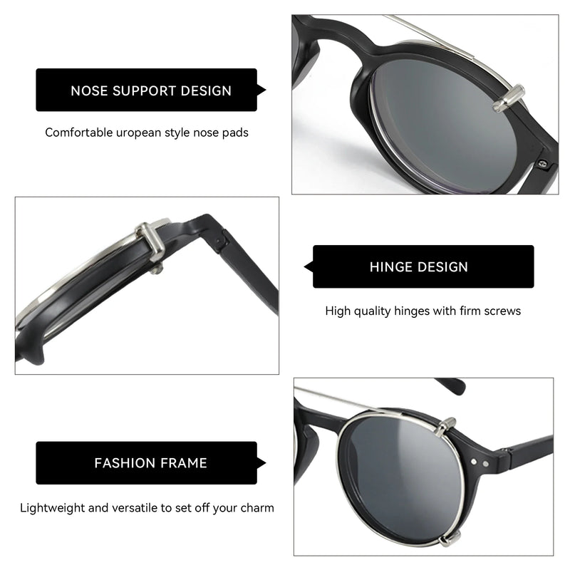 ZENOTTIC-Steampunk Style Clip On Sunglasses for Men Women Anti Blue Light Glasses+Polarizing Clip Fashion/Retro Computer Eyewear