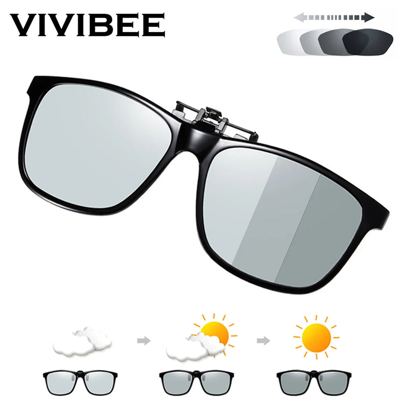 VIVIBEE 2024 Polarized Pilot Flip Up Clip on Sunglasses Men Photochromic Polarised Women Sun Glasses Color Change Night Driving