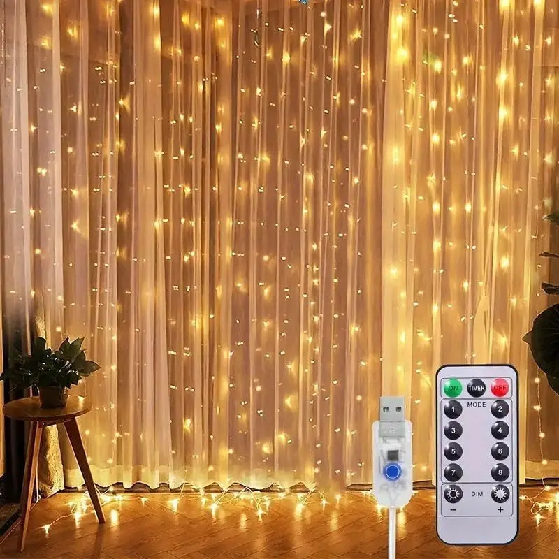 USB Festoon LED String Light 8 Mode Remote Christmas Fairy Garland Curtain Light Decor For Home Holiday Decorative New Year Lamp