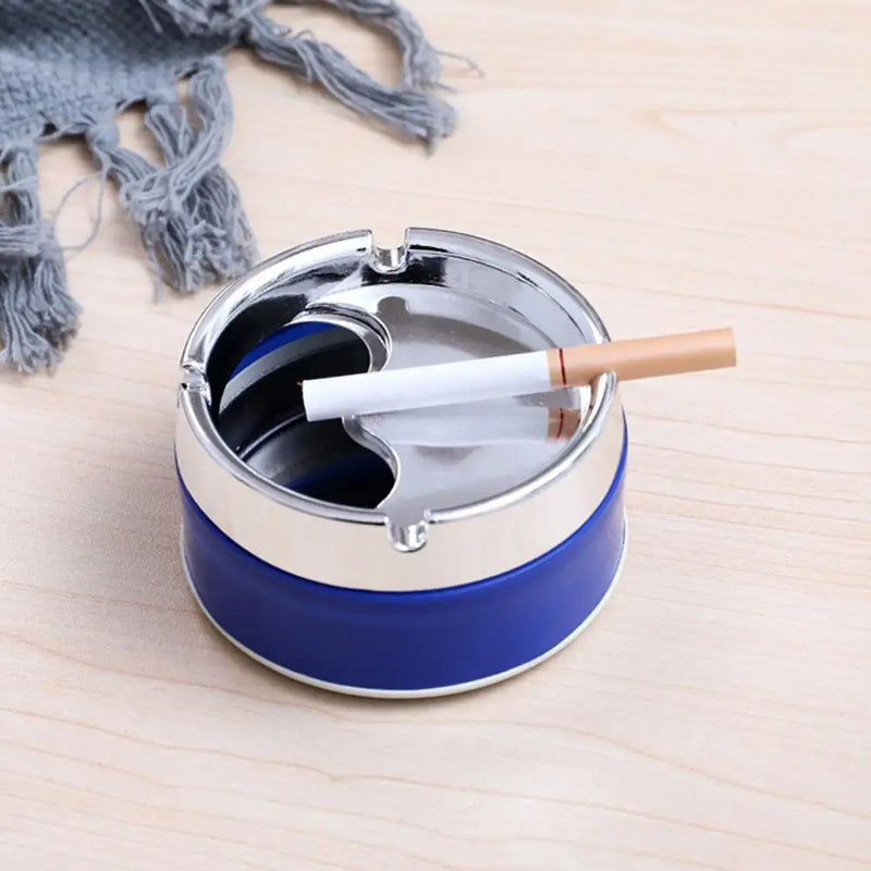 Round Ashtray Groove Design Stainless Steel Ash Holder Windproof Desktop Ash Container for Home Office Outdoor