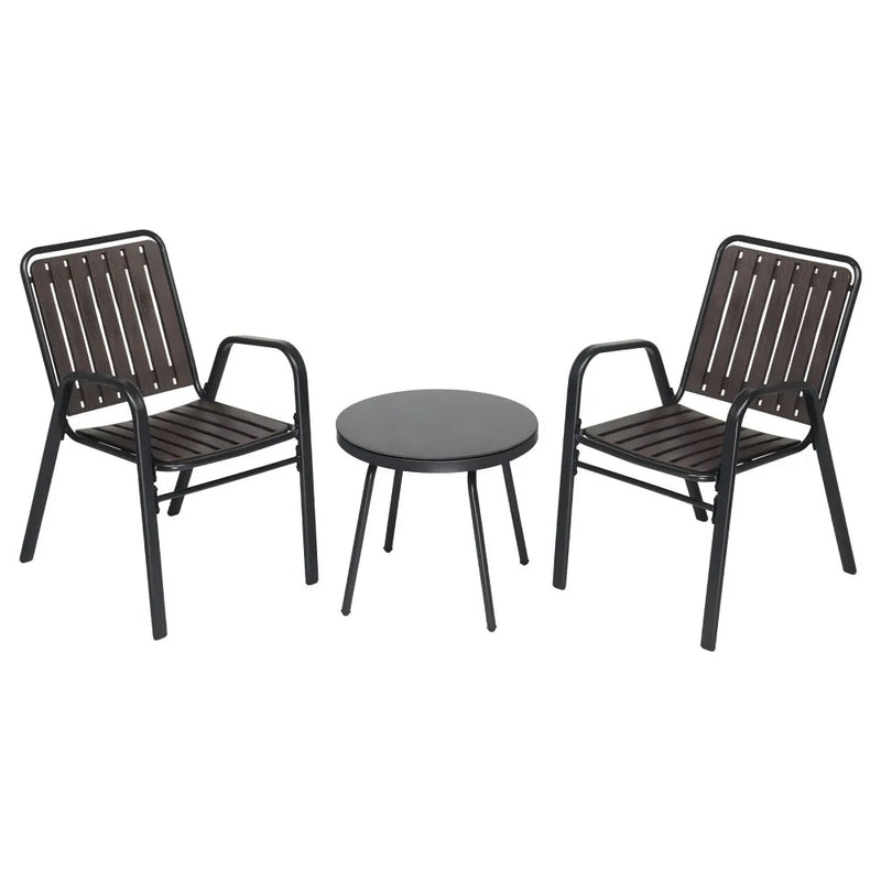 3-Piece Patio Bistro Table Set, Outdoor Furniture Set with 2 Stackable Patio Dining Chairs and Glass Table for Yard Balcony Porc