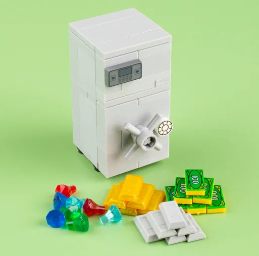 MOC Building Blocks Figures Accessories Cash Dollar Coin Bag Model Gold Silver Bar Colored Diamond Treasure Box Series Coffer