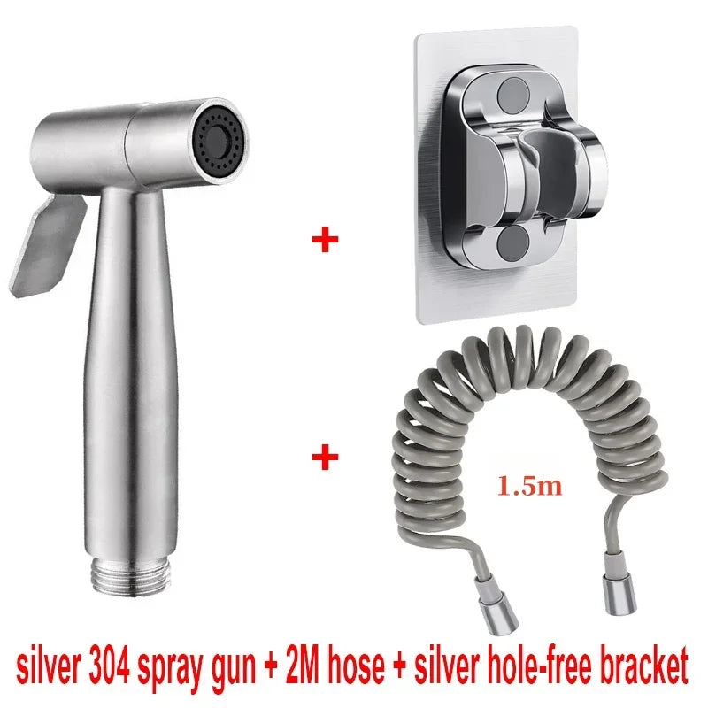 Handheld 304 Bidet Sprayer for Toilet, Bathroom Bidet Attachment with 1-In-2-Out Dual Control Valve, Retractable Spring Hose