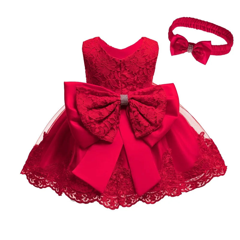 Baby Girls Party Dress for 1-5 Yrs Sleeveless Lace Cute Newborn Infant Birthday Baptism Vestidos Red Christmas Dress for Girls