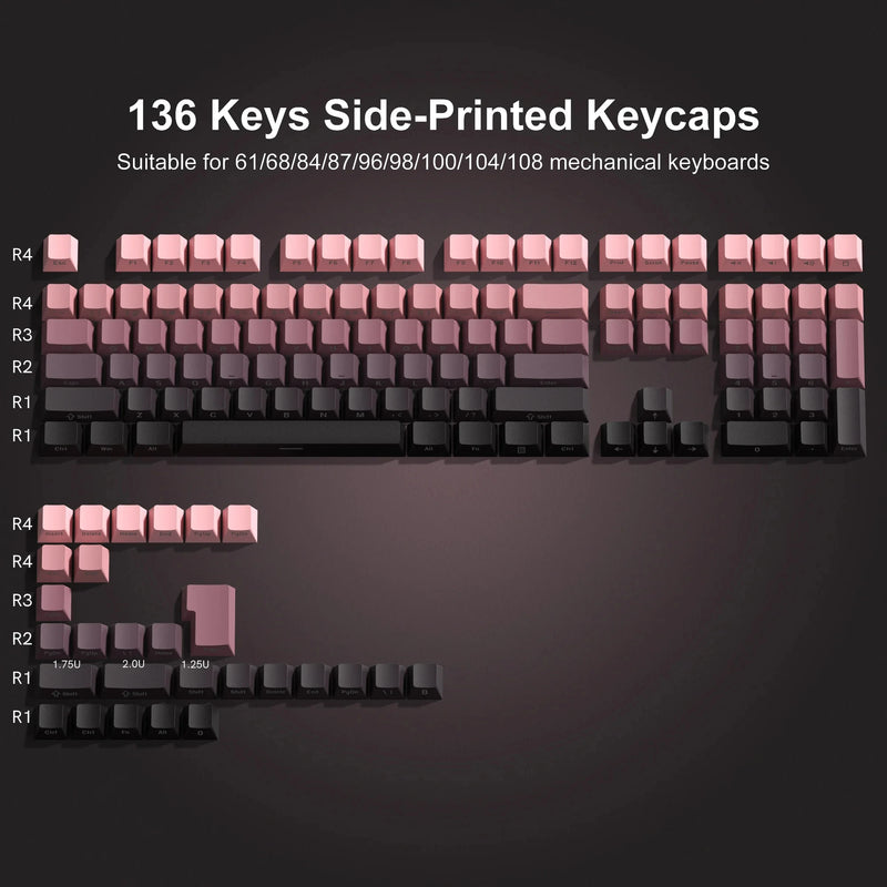 Gradient Purple Double Shot PBT Keycaps Cherry/OEM Profile 136 Keys Side Printed Keycaps for Gateron Cherry MX Switches Keyboard