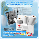 3 Rolls Phomemo White Sticker Paper Thermal Label for T02 M02L Portabal Mini Printer Keep for 10 Years Sticky Paper 50mm/53mm