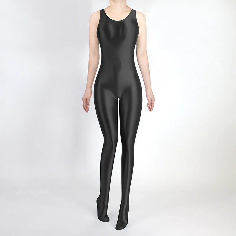 Glossy Women Oil Shiny Catsuit One-piece Jumpsuit Sexy Sport Leotard Waistcoat Playsuit Rompers Overalls