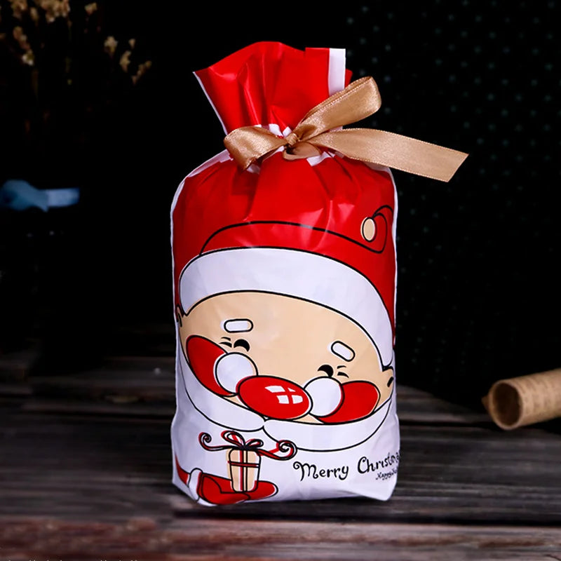 20/50pcs Christmas Candy Bags Christmas Decorations Santa Gift Bag Navidad Xmas Gift Bags Cristmas Cookies Packing Bag 15x23cm