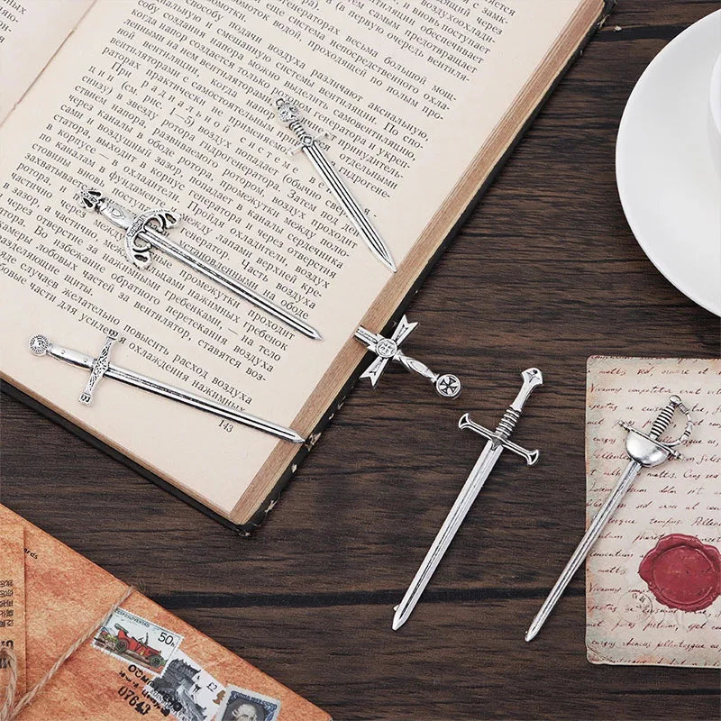 6Pcs Antique Swords Knife Bookmark Set Retro Charms Metal Book Marks Reading Book Clips Markers Craft Supplies DIY Jewelry