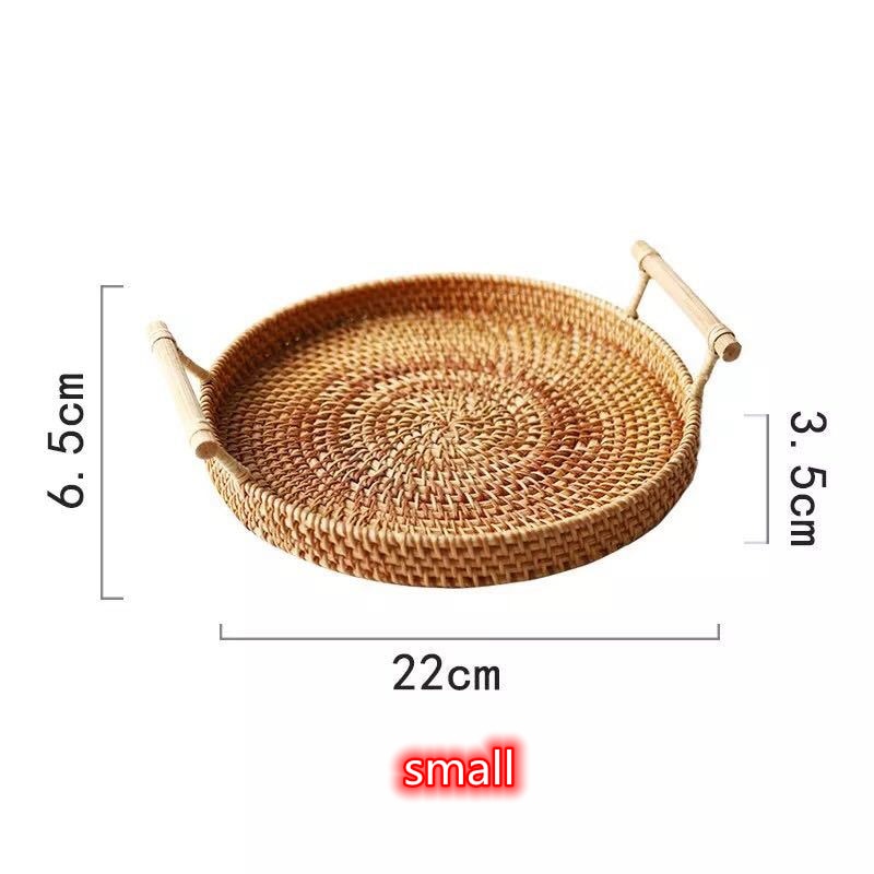 Hand-woven Rattan Wicker Basket Fruit Tea Snack Bread Basket Cosmetic Rectangular Storage Box Household Kitchen Supplies