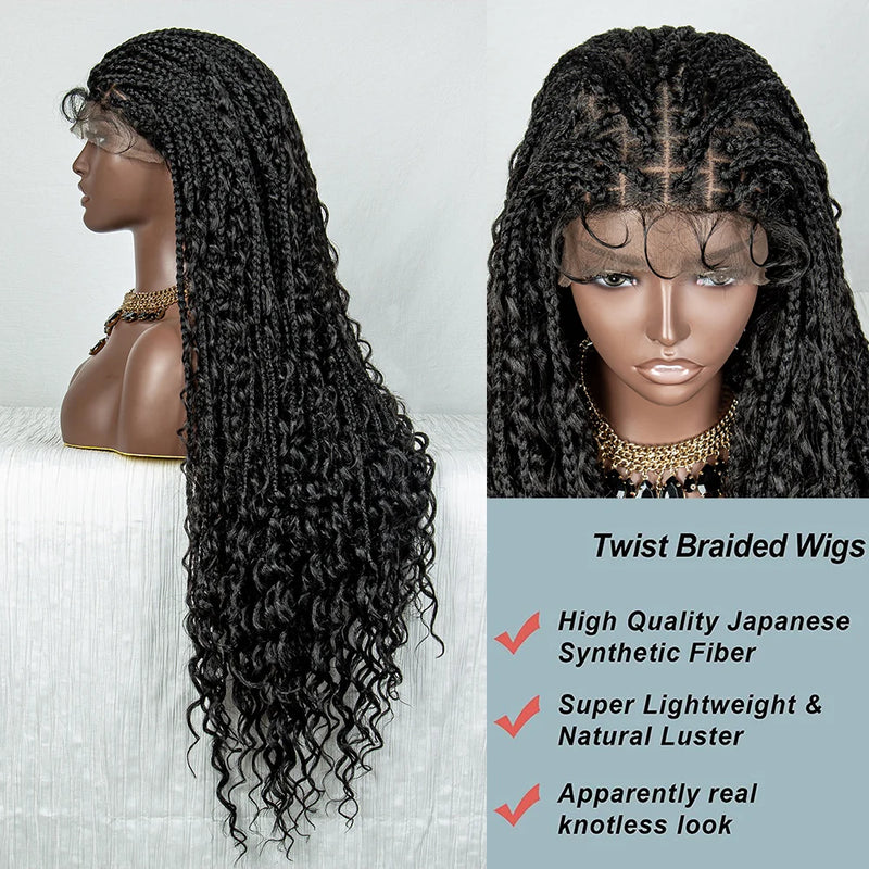 32 Inches Synthetic Lace Braided Wigs Cornrow Braids Lace Wigs for Black Women Braid Wigs on Sale Clearance Box Braids Lace Wig
