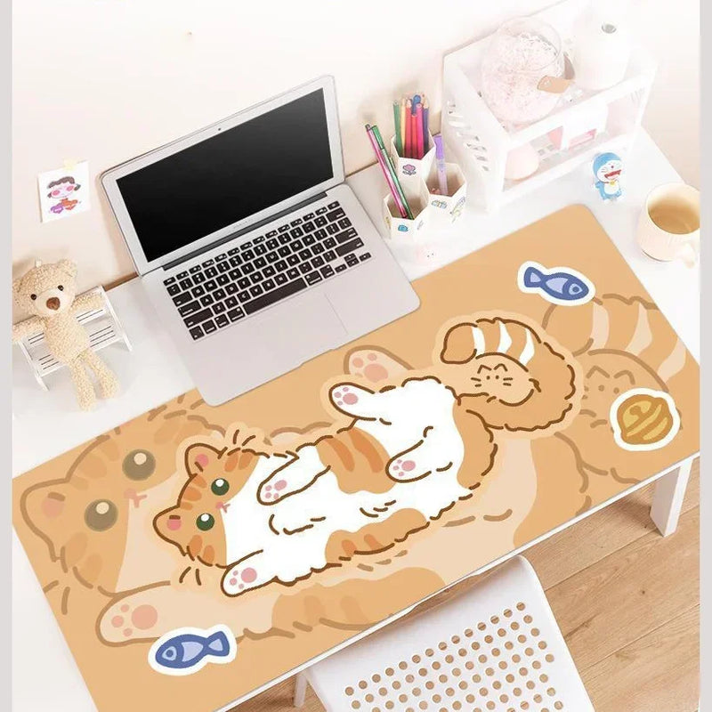 XXL Cute Furry Mouse Pad Kawaii Kitty Cats Mouse Mat 70x30cm Gamer Desk Carpet Anime Mousepad Gaming Accessories Play Mats