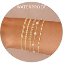 14K Gold Plated Stainless Steel WATERPROOF Layering Bracelet for Women Teen Girls, Dainty Summer Beach Boho Beaded Bracelet Set