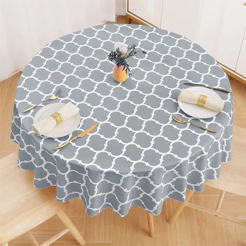 Olanly Waterproof Tablecloth Heat-Resistant 60inch Round PVC Table Cloth Wedding Kitchen Dining Desk Moroccan Table Coat Cover