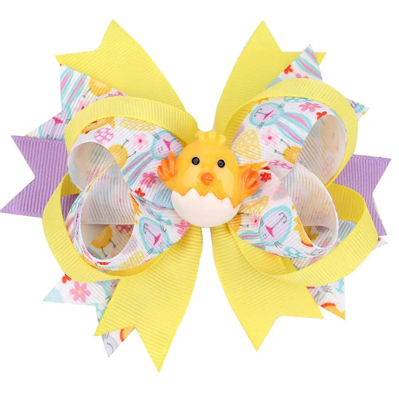ncmama 4.5" Easter Day Hair Clips for Girls Kids Handmade Swallowtail Stack Rabbit Hair Bows Hairpins Fashion Hair Accessories