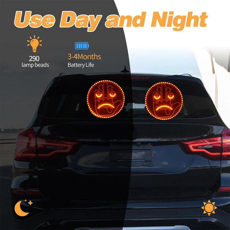 1pc Expression Fun Gesture LED Car Rear Windshield Display Sign, Round Light-up Emoticon Message Board with Remote Car Lights