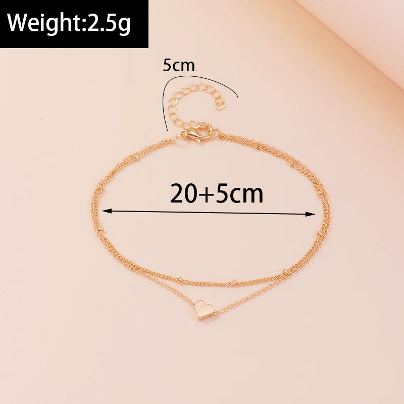 Aihua Hot Sale Gold Color Anklet Bohemian Simple Heart Anklet Summer Beach Anklets On Foot Ankle Bracelets For Women Leg Chains