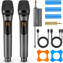 Saiyin Rechargeable Wireless Microphone, Uhf Dual Handheld Dynamic Microphone Karaoke System, with Rechargeable Microphone and Receiver, 200 Ruler Range, 1/4''&1/8'' Output, for Amplifier, Amplifier System