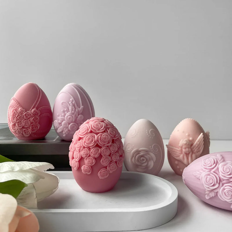 Easter Egg Silicone Candle Mold Aromatherapy Plaster DIY Craft Candles Making Tools Ornaments Embossed Flower Egg Mold