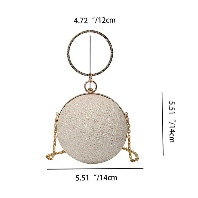 Sparkly Round Evening Purses for Women Shiny Diamonds Handbag Unusual Party Mini Small Bags Fashion Luxury Shoulder Bag Woman