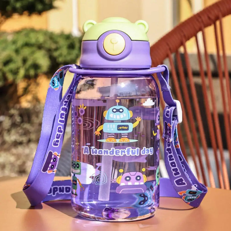 650ml Cute Kids Water Bottle Cartoon Plastic Mug With Leakproof Portable Cups Water Straw Children's Outdoor Bottle School C2A7