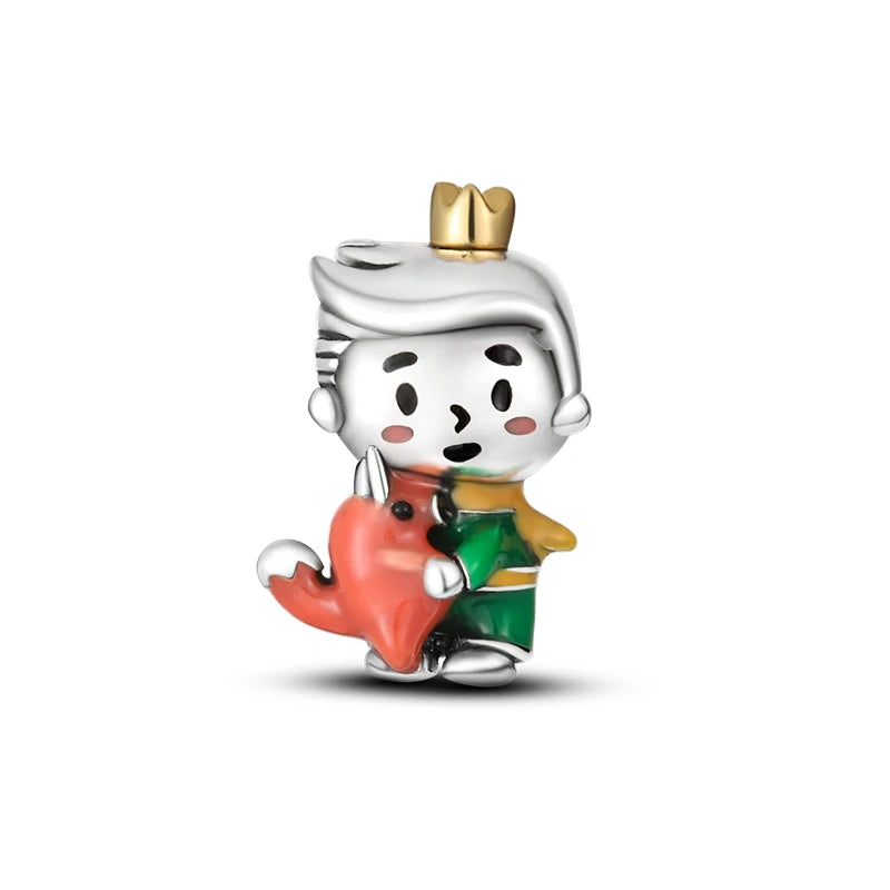 Silver Plated Boy Girl Couple Lovers Beads Charms Zirconium Dangle Fit Original Pandora Bracelet Necklace Jewelry Women Gift