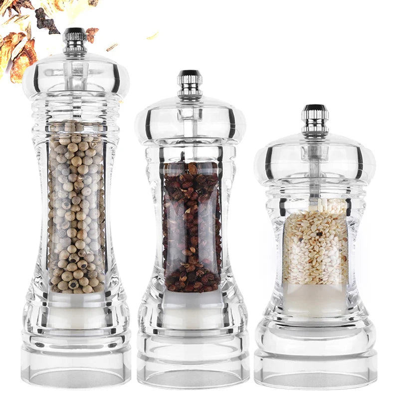 6/7/8inch Pepper Grinder- Acrylic Salt and Pepper Shakers Adjustable Coarseness By Ceramic Rotor Kitchen Accessories