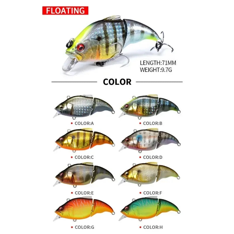 Vatalion Floating Fishing Lure 9.7g 70mm Crankbait Artificial Hard Bait Joint VIB Vibration Wobblers trout Bass Fishing Swimbait