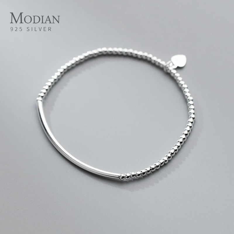 Modian Real 925 Sterling Silver Simple Heart Beads Bracelet for Women Platinum Plated Adjustable Bracelets Party Gift 16+3CM