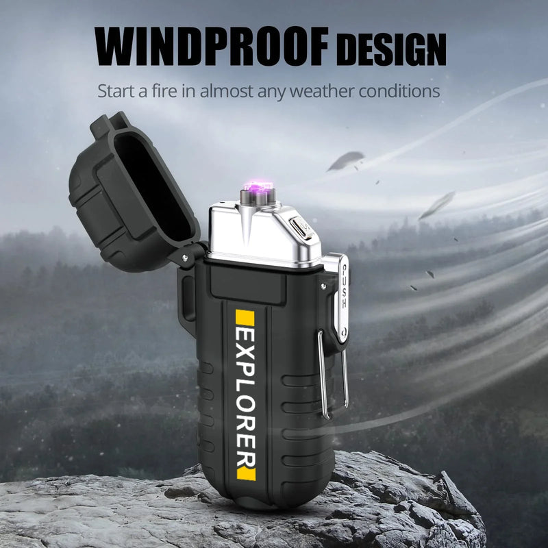 Waterproof Plasma Lighter with flashlight Custom Windproof Arc Lighter Outdoor Usb Lighter Survival Whistle and Lanyard