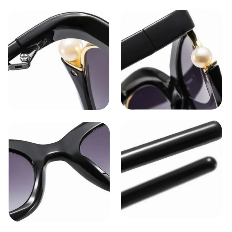 New Fashion Black Cat Eye Sunglasses For Women Men Luxury Vintage Pearl Decoration Sun Glasses Retro Shades UV400 Eyeglasses