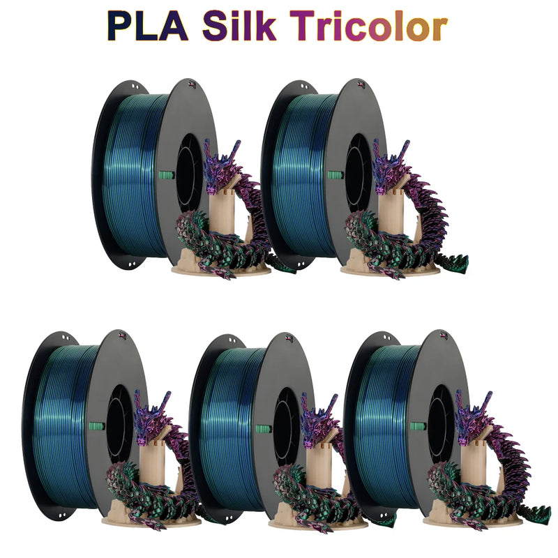 Tri-Color Dual-Color Silk Rainbow PLA Filament 1.75mm Accuracy+/-0.03mm 3D Printer Filament Compatible with Most FDM Printers