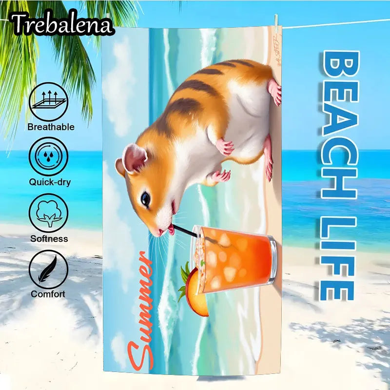 30*60inch Ultra-Soft Beach Towel with Summer Beach Fun Hamster Cocktail Towel