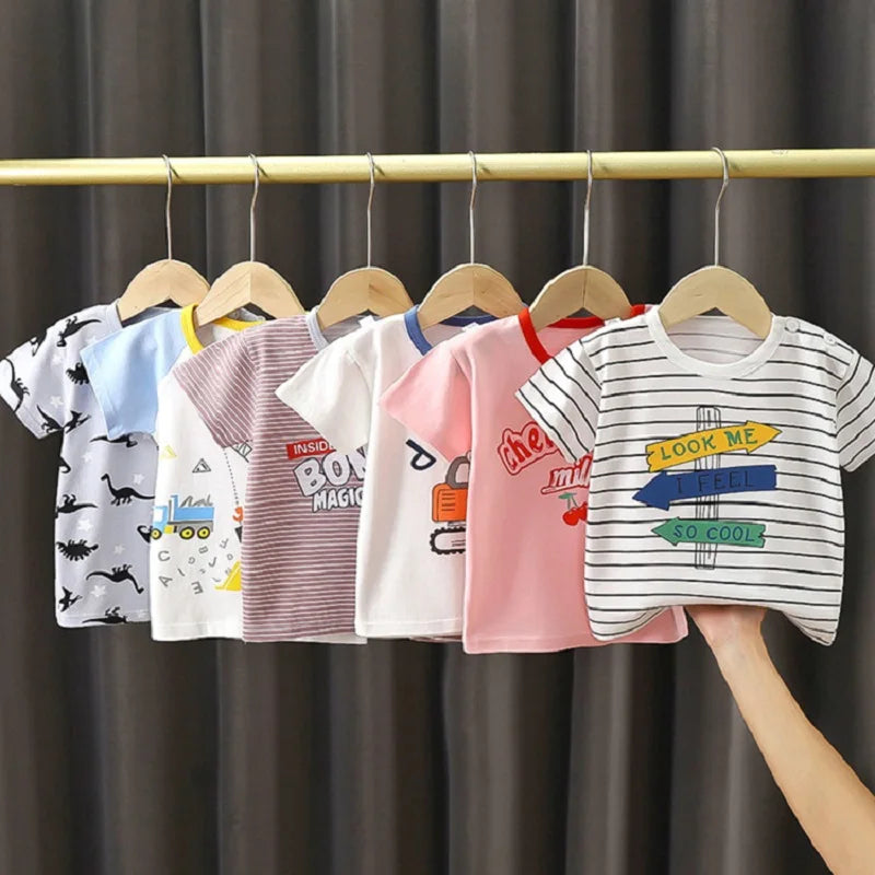 1-6 Years Children Cotton T-shirt Baby Girls Baby Boys Cartoon Short Sleeve Tees Toddler Cute Tops Free Shipping
