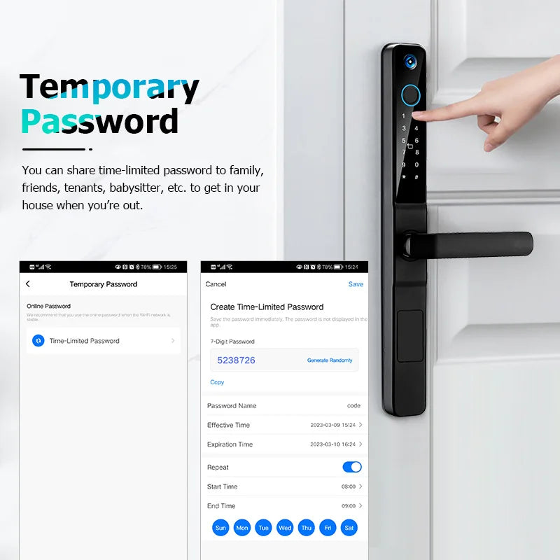  Waterproof Fingerprint Lock TUYA WIFI Camera RFID Card Password Keyless Electronic Smart Door Lock for Aluminum Sliding Door