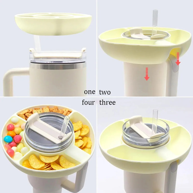 1 Pcs Snack Bowl for Stanley 40oz Tumbler with Handle, Plastic Snack Tray with 4 Compartment Compatible for 40oz with Handle