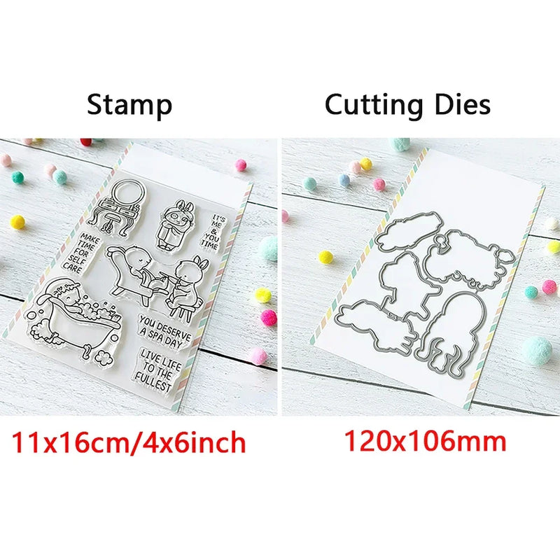 Birthday Cake Cute Frog Fox Animals Cutting Dies and Clear Stamps Bottle Thank You Words Dies For DIY Scrarpbooking Paper Craft