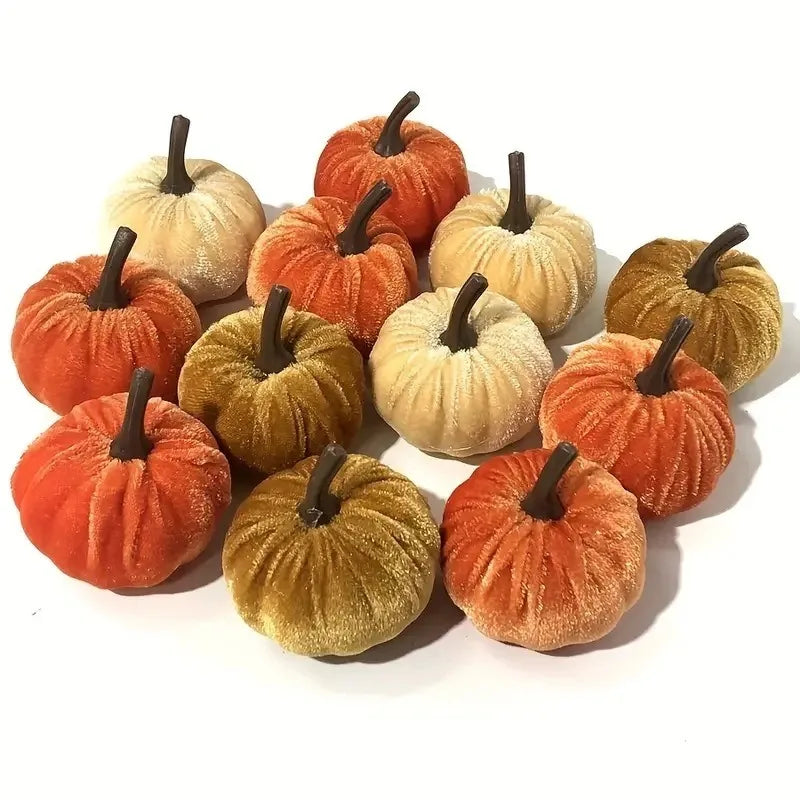 10pcs Velvet Artificial Pumpkin Decoration Desktop Pumpkin Ornament Christmas Thanksgiving Harvest Festival Halloween Decoration