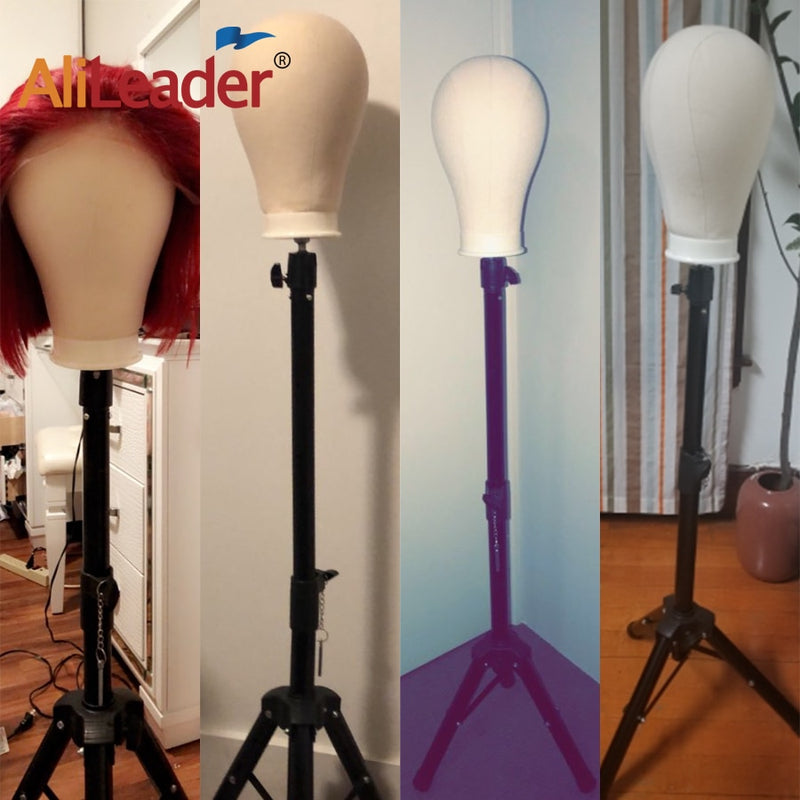 Alileader New 140Cm/64Cm Wig Stand Wig Tripod With Mannequin Canvas Block Head Adjustable Tripod Stand Wig Making kit TPins Gift