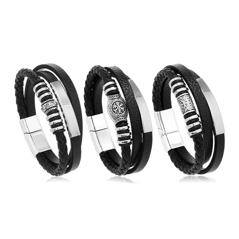 Trendy Leather Bracelets For Men Stainless Steel Bracelet 21CM Multilayer Braided Rope Bracelets for Male Jewelry Gifts